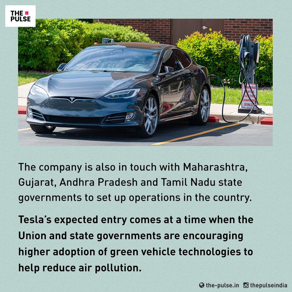ThePulseIndia's tweet photo. US electric car giant Tesla finally made its entry in India and registered as a company in Karnataka's Bengaluru.
Some details ๐
#Tesla #ElectricCars #ElonMusk #ThePulse #PulseIndia https://t.co/MAu4aRVeYQ