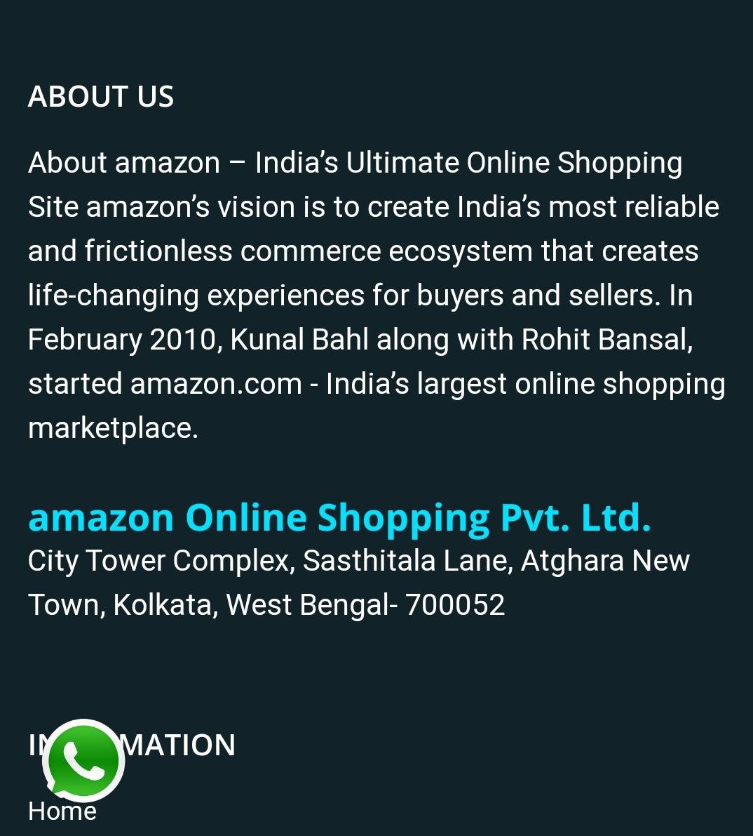 OK! We have a bank account number for "Amazon (Mr Raj)" at SBI Kolkata. Now I can send my money to them. Helpfully, they have a WhatsApp helpline as well... and they accept all modes of payment... they even have their address, in New Town, Kolkata. Irresistible. 6/