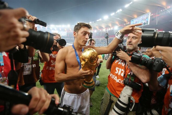 Özil was once again called up to the National team for the World Cup. "Of course we want to win it, a third place or playing good is no longer enough for us."He played a key role featuring in all 7 matches. They finally won the tournament and were crowned as World Champions.