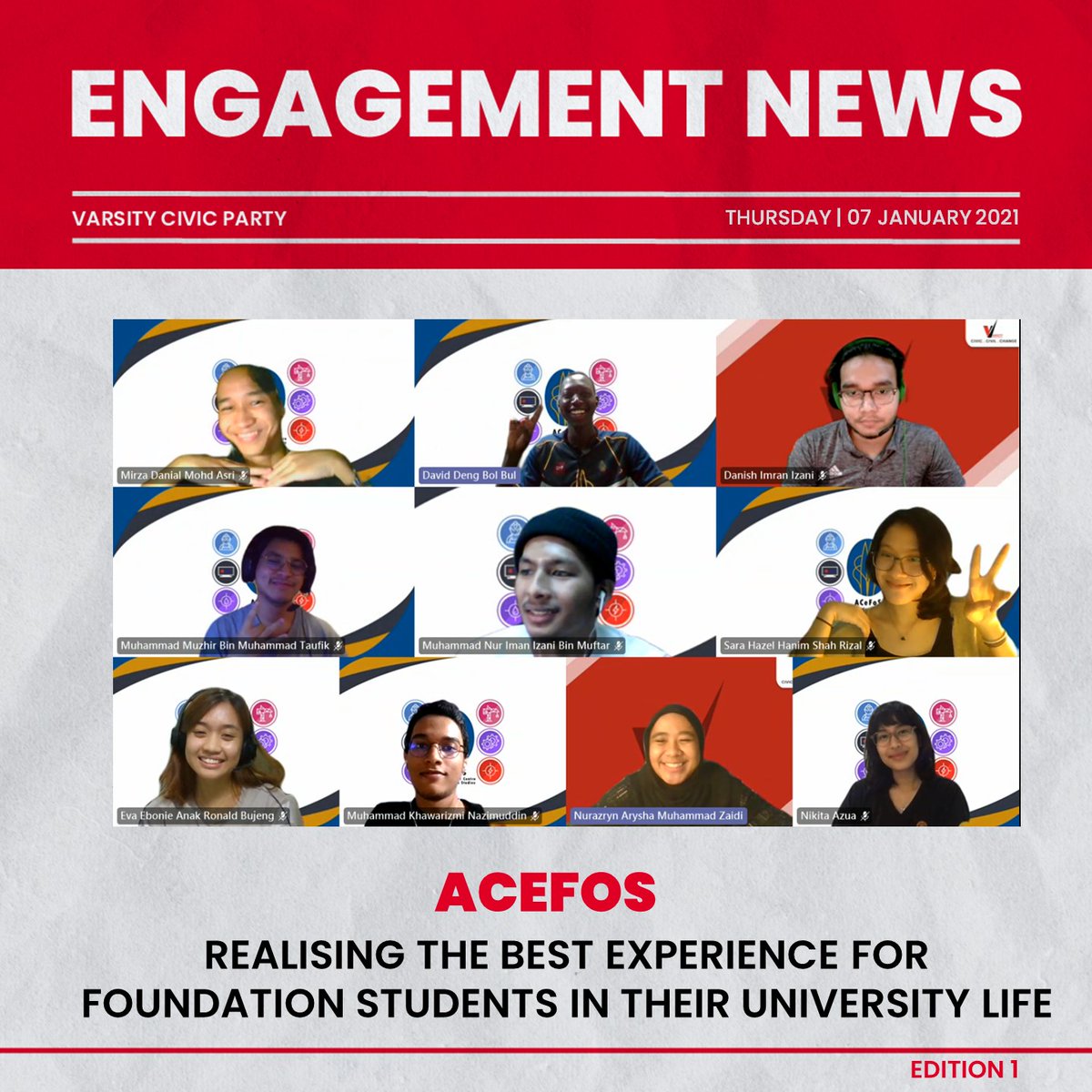 VCPUTP's tweet photo. π€π» VCP Engagement with ACeFoSπ€π»
On 7th January 2021, VCP had engaged with ACeFoS (Ambassadors of Centre for Foundation Studies) to have a fruitful discussion to ensure the sustainability of the club even during pandemic.
#VCPUTP
#inVCPWeTrust
#UTPElection2021 https://t.co/RAOSg2387k
