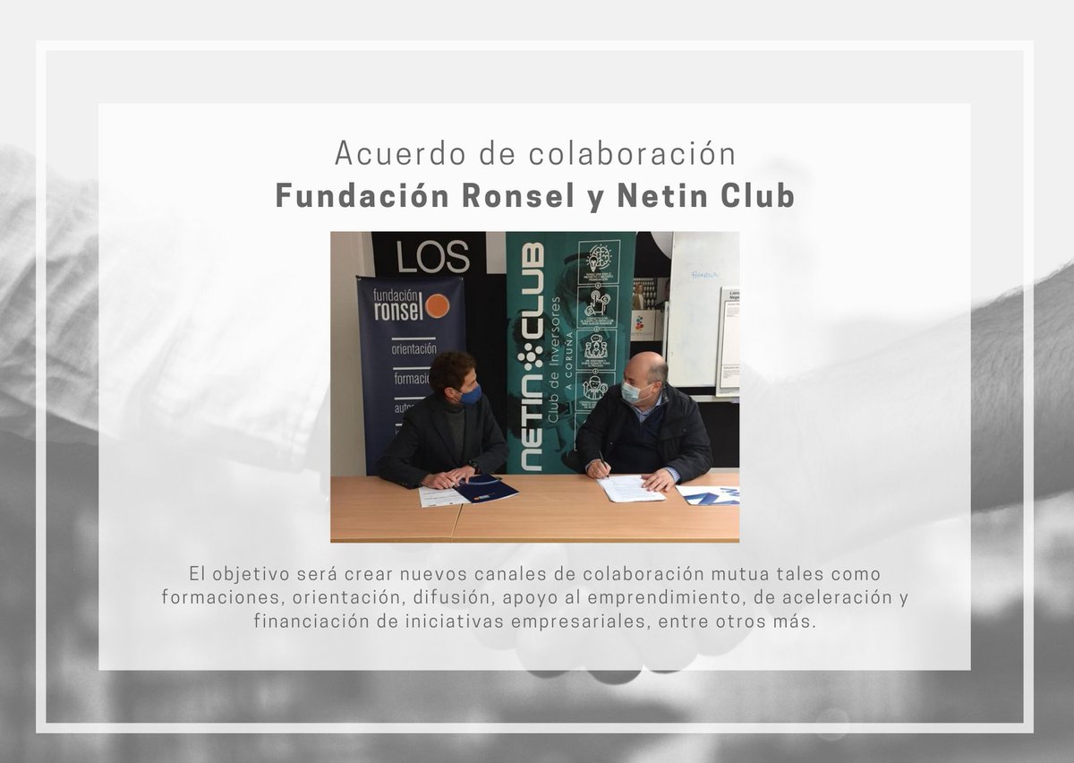 NetinClub's tweet photo. 🚩 Nuevo Convenio de Colaboración entre @fundacionronsel y Netin Club. 

📸 @JesusLopezCarr , Director de Netin Club Galicia, y Luis García Deber, Vicepresidente de Fundación Ronsel.

#Inversores #Inversiones #NetworkingInvestorClub #ClubdeInversores #GrupodeInversores https://t.co/ZPAWKh0r2U