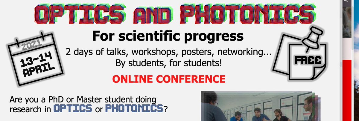 Hello #optics &amp; #photonics family. 13-14 April -  online - exciting talks by amazing <a href="/jesswade/">Dr Jess Wade liked it here once</a> <a href="/gabriellelasers/">Gabrielle Thomas</a> <a href="/pablo_artal/">Pablo Artal</a> <a href="/MassiVassi/">Massimo Vassalli</a> <a href="/MaudGuezo/">Guezo</a> + YOU (presenting &amp; participating in workshops &amp; building friendships&amp; finding mentors). Only one click: sites.google.com/view/opsp2021