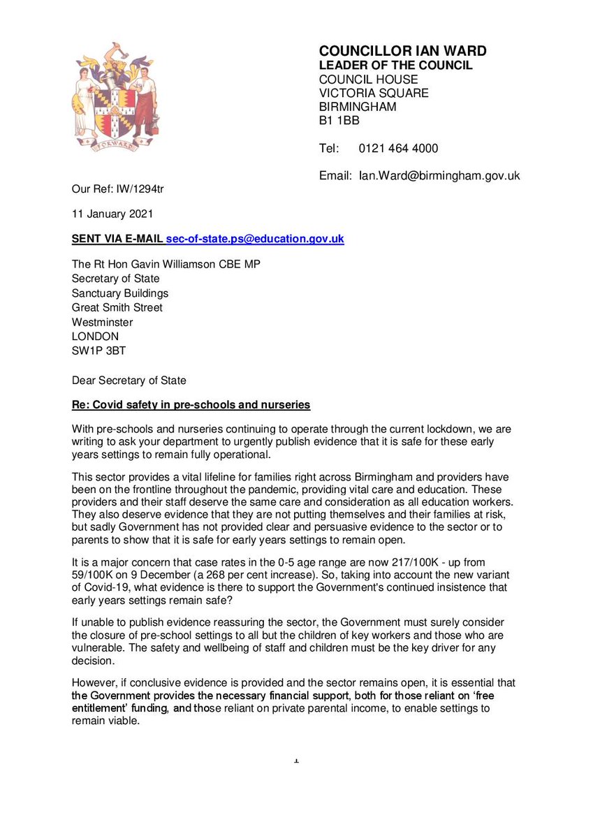 BrumLeader's tweet photo. @gibbins_kim @andy4wm Kim - together with @Harborne_Jayne and @Quinton_Kate I wrote to the Education Secretary about this earlier this week. Providers, staff and parents need urgent answers and reassurance. https://t.co/Vy2uV8KDXB