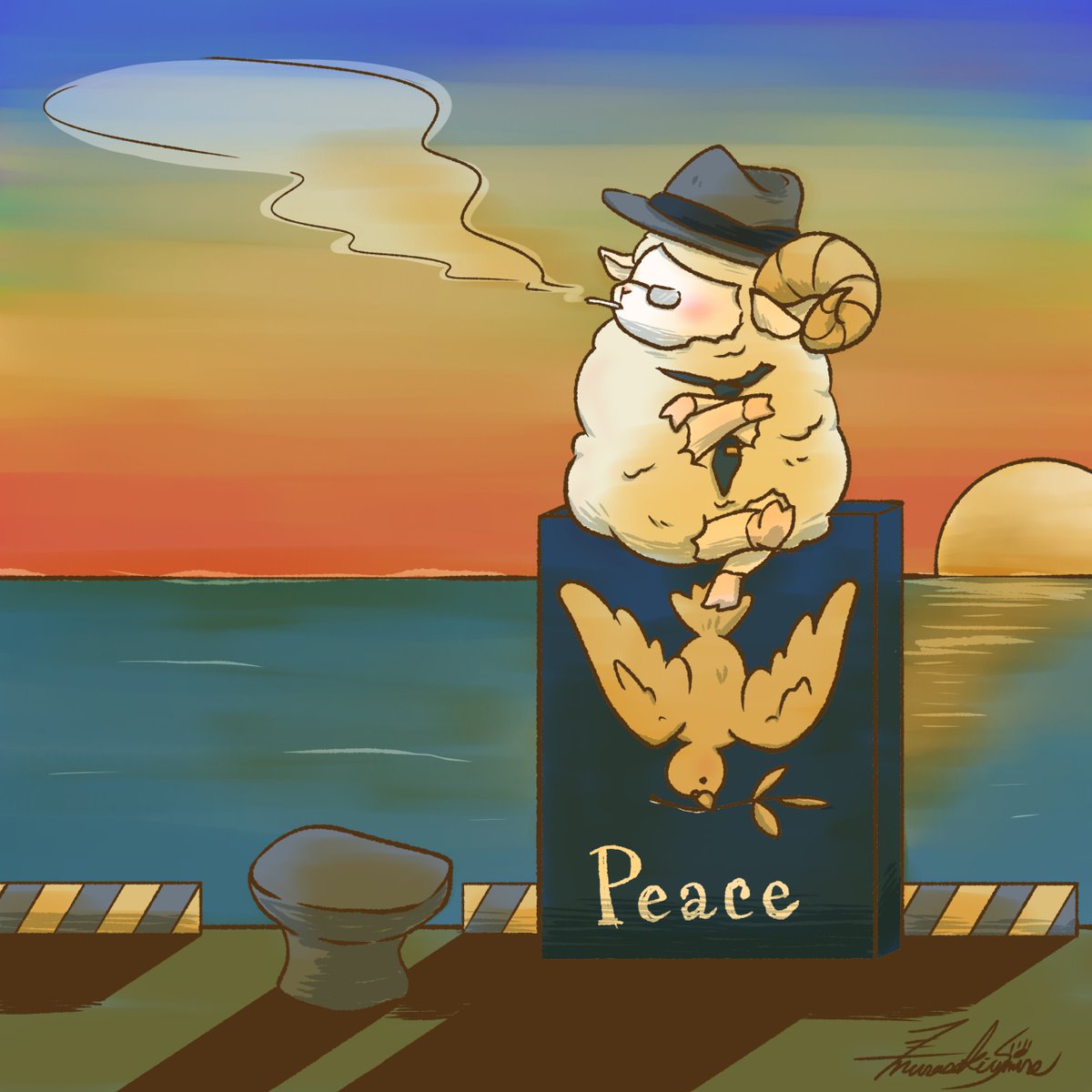 Denmary W 紫菫 1日1絵 01月13日 たばこの日 たばこの日 ピース記念日 ピースの日