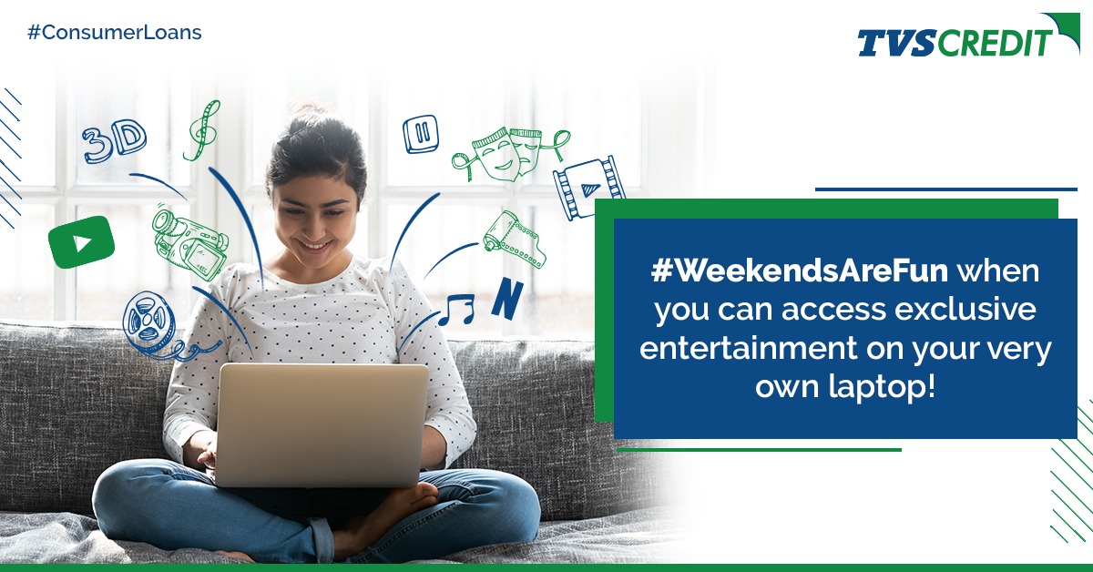 TVSCredit's tweet image. Movies, music, video calls! Now you can indulge in all of these on your new, sleek laptop and make sure your #WeekendsAreFun

#TVSCredit #ConsumerDurableLoans #ConsumerLoans