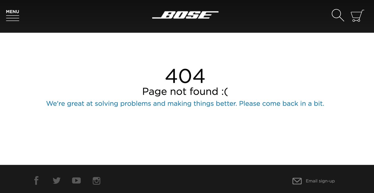 MasonSailing's tweet photo. @Bose I have an order I want to return, when I ring the 'contact us' number I am told to go to the website. When I go online I get '404 page not found :('. When I use the contact us page on the website; 'sorry, something went wrong'. Please uphold your returns policy and advise https://t.co/AzMWkcW5OC