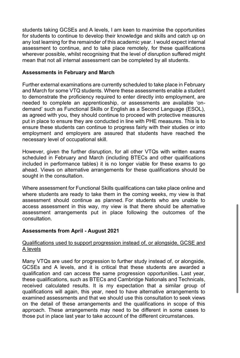 NEW: Education Secretary Gavin Williamson has written to Ofqual outlining how he believes grading of students should work this year. 

- Teacher assessed grades
- No algorithms
- But there could be “externally set tasks or papers” which sounds quite a bit like exams after all