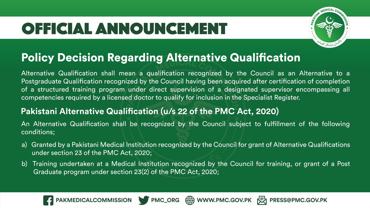 pmdcofficial's tweet photo. Important policy decision regarding Alternative Qualifications. https://t.co/KEBe8wI4cW