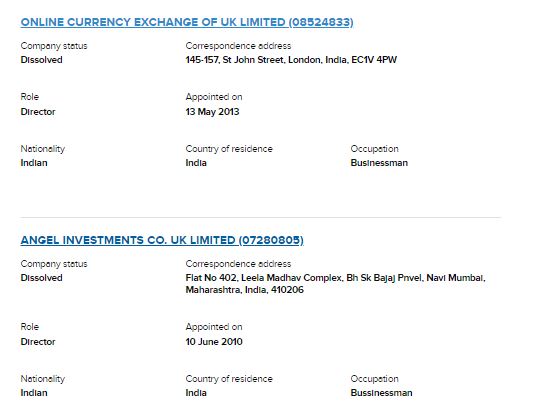 He was also director of Angel Investments Co UK Ltd and Online Currency Exchange of UK Ltd., as per the information. What is interesting is that all these three companies, in which Mr Gade was a director between June 2010 and May 2013, are now dissolved.