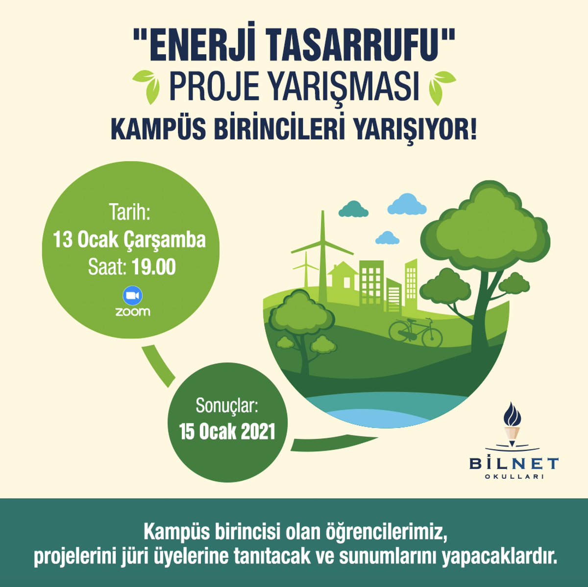 Her yıl ocak ayının ikinci haftası kutlanan "Enerji Tasarrufu Haftası" kapsamında 
Özel Bilnet Ortaokulları olarak öğrencilere enerjinin önemini kavratarak enerji tasarrufu ile ilgili farkındalık oluşturmak için gerçekleştirdiğimiz proje yarışmasının ilk aşaması sonuçlandı.