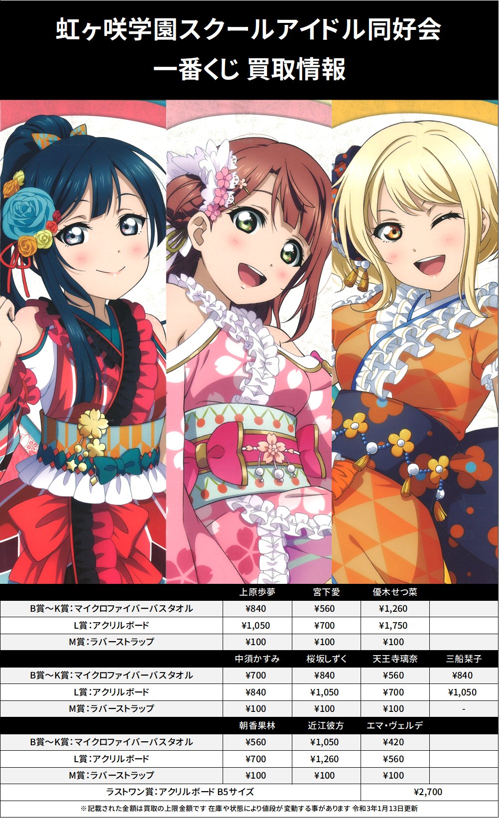 NEW ARRIVAL 一番くじ B-N賞イラストボードのみ 1点ずつ 虹ヶ咲学園