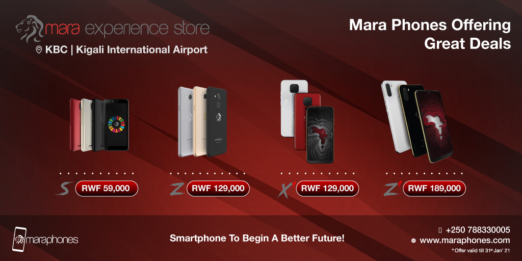 MaraPhones's tweet photo. Mara Phones Rwanda offering great deals 🇷🇼
Buy a new phone this new year!
Starts from RWF 59,000*

Shop your smartphone online https://t.co/I41cvhCOme
or visit Mara Experience Store
📍 KBC
📍 Kigali Airport
Offer valid till 31st Jan'21
#Android #Smartphones #madeinafrica #MES https://t.co/yaz2le1Dgs