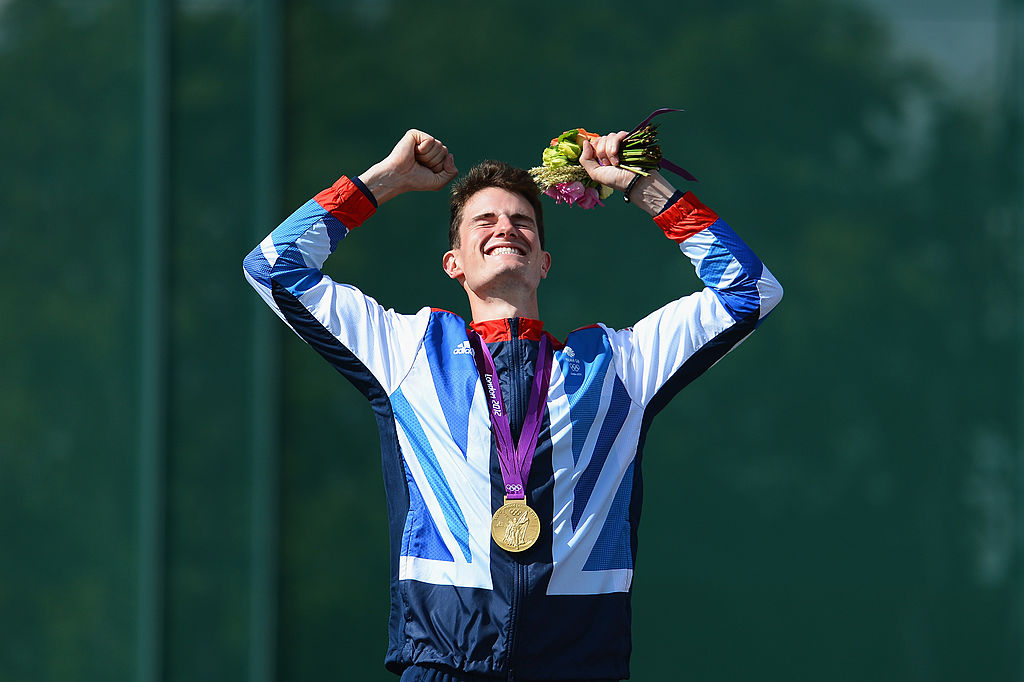 Peter Wilson on top of the shooting podium at London 2012. Happy as anything!