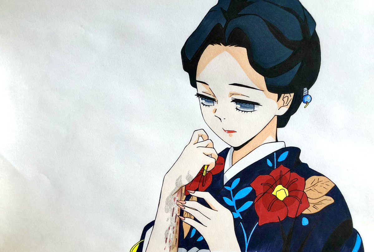とうふ 珠代さんを模写 やっと塗れた 珠代さんって外見もさることながら性格も何をとってもなんか美しいですよね 血気術でさえも綺麗 ほんとに大和撫子って言葉がピッタリ お絵描き 模写 お絵描き好きさんと繋がりたい 鬼滅の刃 鬼滅の刃