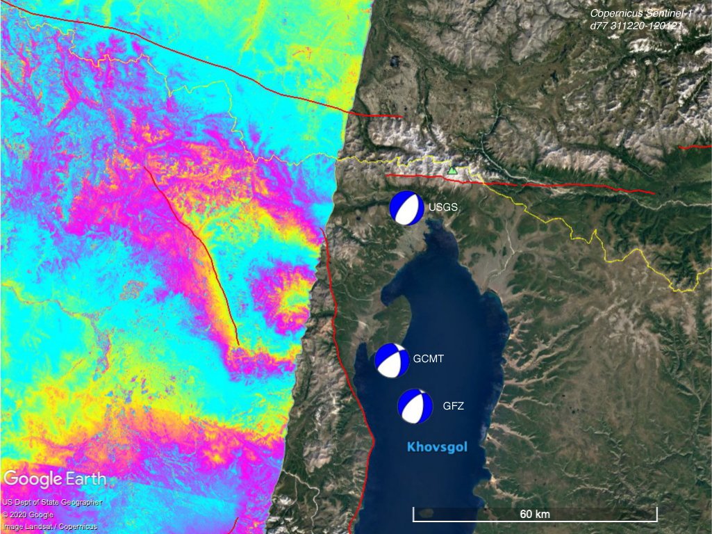 AktifTektonik's tweet image. 11 Ocak 2021'de Moğolistan Hövsgöl'de meydana gelen Mw 6.7'lik depreme ait ilk #interferogram. (@Peri_Physeos)