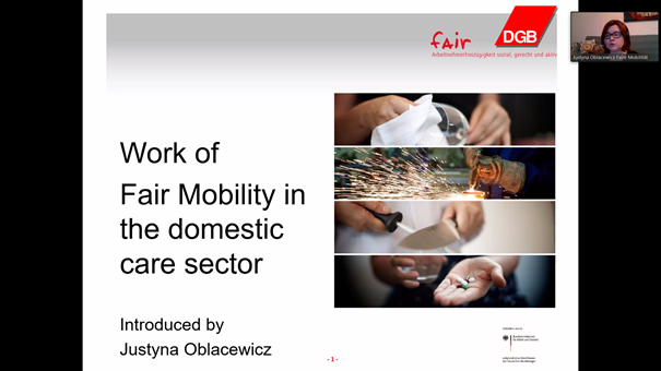 GStorath's tweet photo. For our seminar on care and migration we welcomed Justyna Oblacewicz yesterday, who is a workers' advisor @FaireMobilitaet  – check out the important work that they are doing! https://t.co/DTXwPzWF18 https://t.co/cXh5n4EQnG