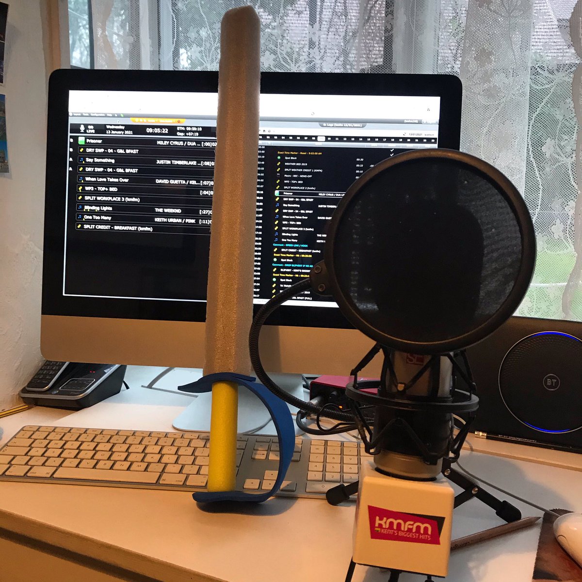 djgarrywilson's tweet photo. Benefits of #hw No. 87695 Being able to brandish a foam sword throughout the @kmfmofficial Breakfast Show with @lauracrockettuk #radio #homestudio #aaarr https://t.co/jChR2eWSC9