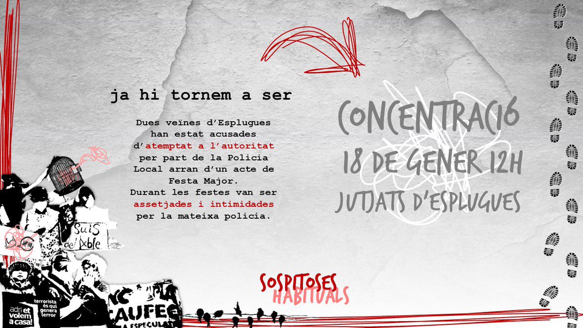EspluguesFemi's tweet photo. Dues veïnes d'Esplugues denunciades i citades a declarar per atemptat a l'autoritat?

No ho permetrem!
Concentració solidària

📆 Dilluns 18 de gener
⏰ 12h
📍 Jutjats d'Esplugues de Llobregat

#JaHiTornemASer
#EspluguesPobleEnLluita
💜💜💜💜 
Sospitoses habituals! ⬇️⬇️ https://t.co/gUPysrg3Uo