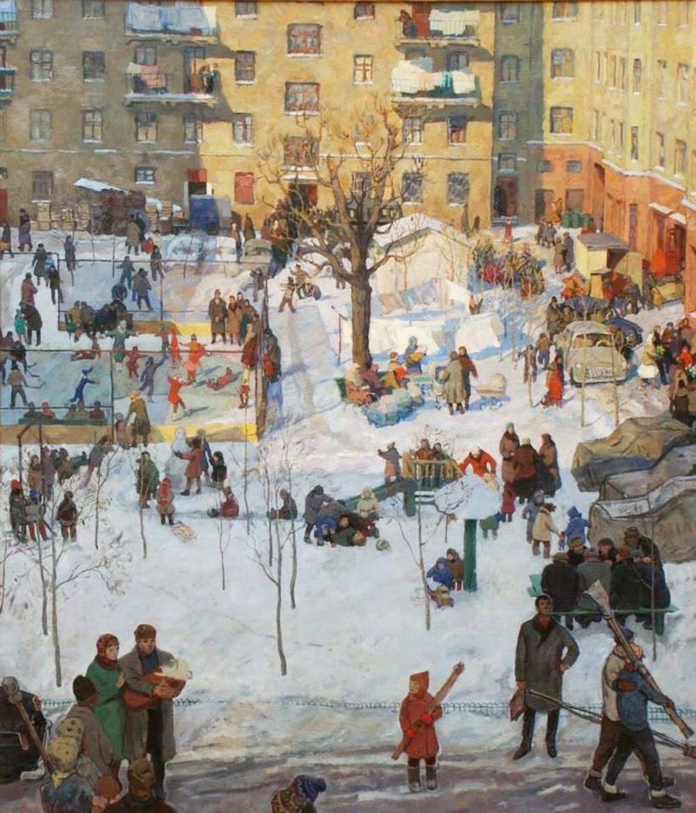 "Our Yard", painting by Igor Popov, 1964