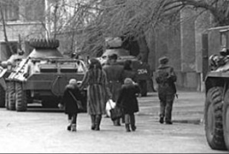 The massacres lasted for about a week. During the entire time the police, housing managers (zhek), and emergency services did not respond to calls. The brutality stopped only with the entry of Soviet tanks into the city. 4/12