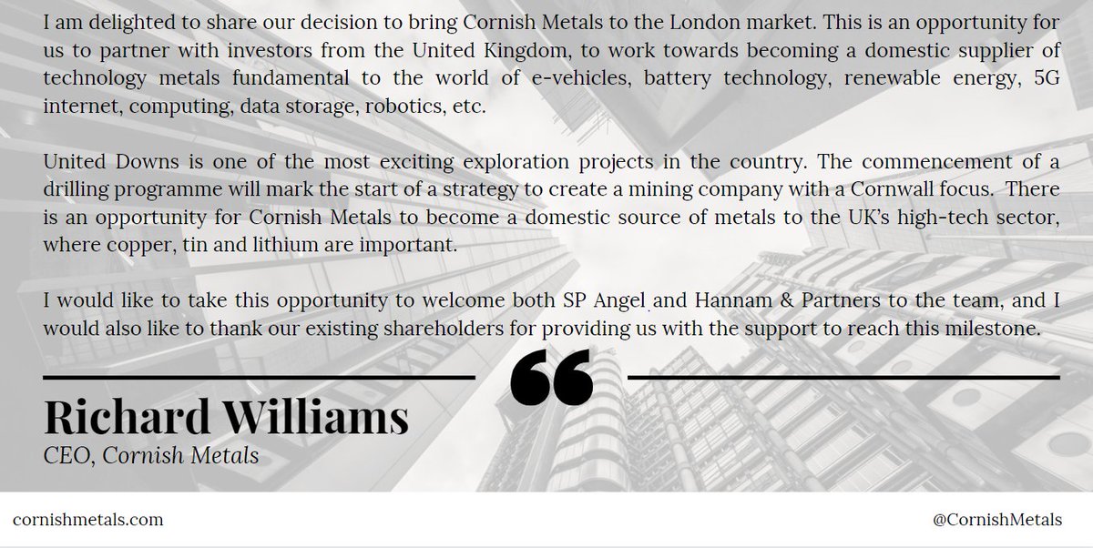 BlytheRayPR's tweet image. ⛏️   @CornishMetals has announced its intention to float on the #AlternativeInvestmentMarket of the #LondonStockExchange. Concurrently, Cornish Metals is proposing to raise up to £5 million to advance its #UnitedDowns #copper-#tin project in #Cornwall  ➡️ ow.ly/x0nZ50D7aRo