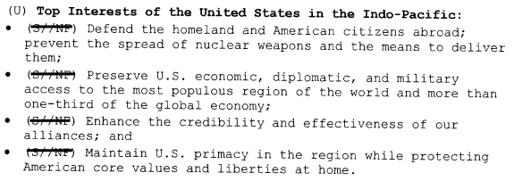 2) Human rights and democracy are low priorities. The strategy explicitly seeks "primacy in the region while protecting American core values and liberties AT HOME."Obviously, Trump did not protect our values at home.  But why did they not aim to uphold key principles abroad?