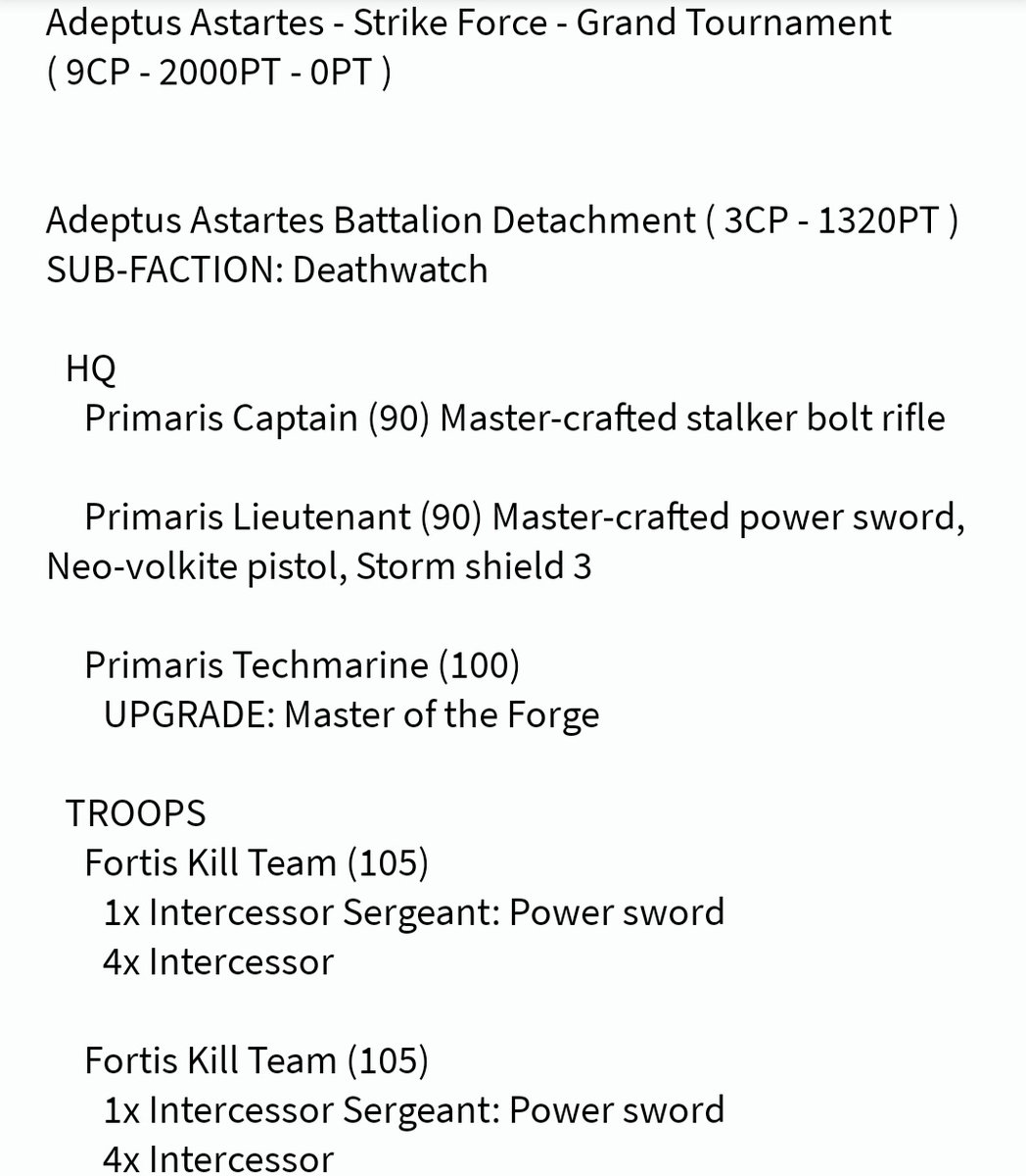 HonestOrk's tweet photo. Here is my a fun Deathwatch list I have made using the Battlefield App #40kBattleforge #WarhammerCommunity https://t.co/RV2gOgaPsr