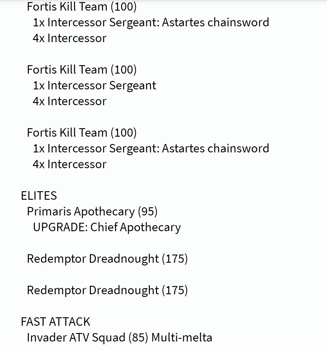 HonestOrk's tweet photo. Here is my a fun Deathwatch list I have made using the Battlefield App #40kBattleforge #WarhammerCommunity https://t.co/RV2gOgaPsr
