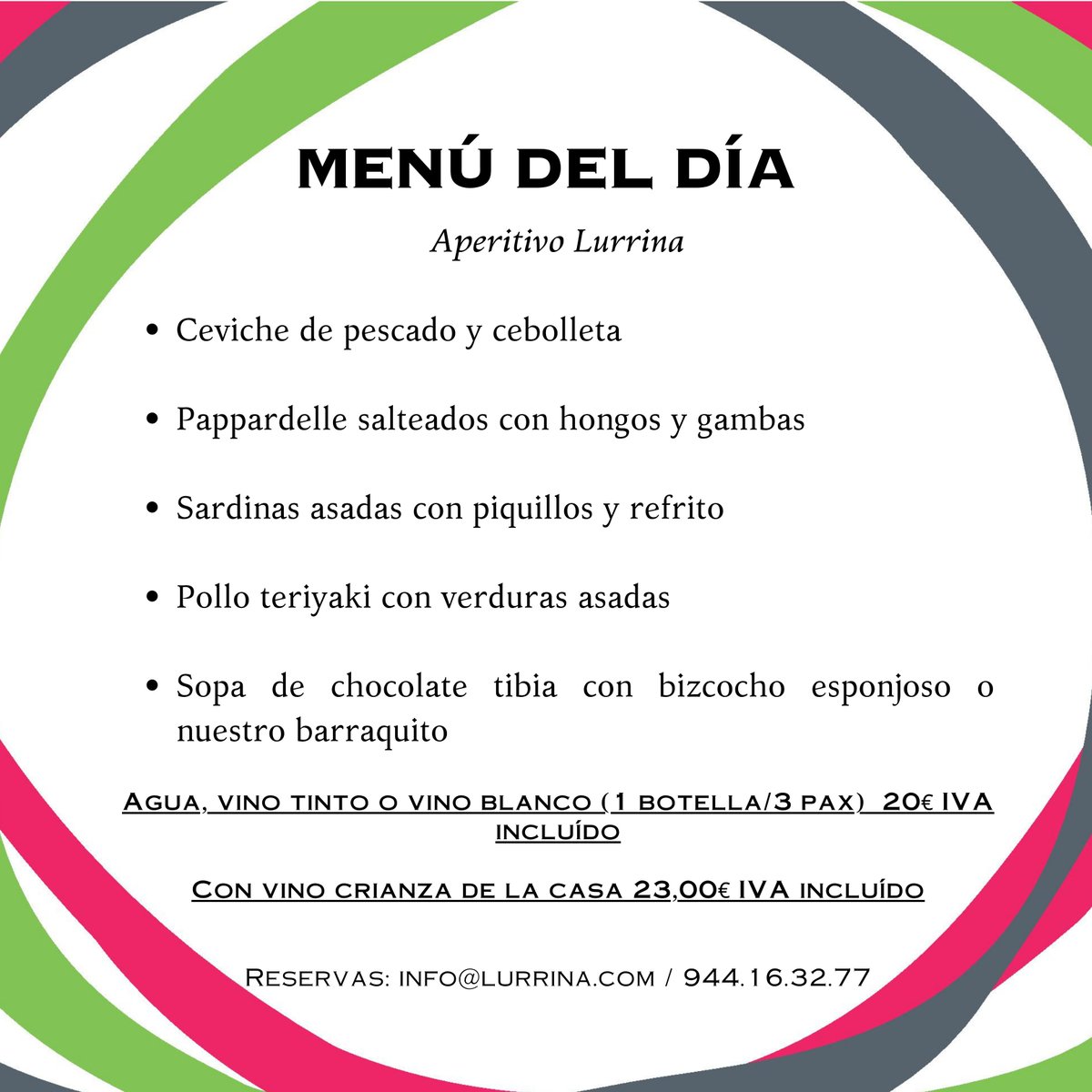 LurrinaR's tweet photo. ¡Nuestro menú del día de esta semana!
#lurrina #bilbao #cascoviejobilbao #zazpikaleak #restaurantesbilbao #lurrinabilbao #barrenkalebarrena https://t.co/cqbzGp4ntt