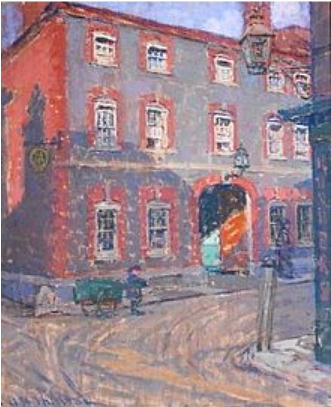 For #WallingfordWednesday we're sharing this rather wonderful painting by Anna Hope Hudson of the Lamb Arcade (known here as Lamb Inn) in middle of #WallingfordUK. It was painted in 1912. So interesting to see the town in early C20th. Hudson lived in Newington House. #NanHudson