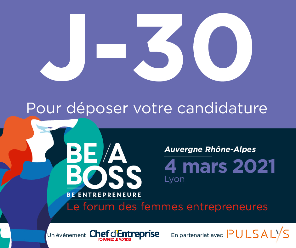 📢#Partenaire Vous êtes une femme porteuse d'un projet ou déjà entrepreneure ? Participez à Be a boss Auvergne Rhône-Alpes le 4 mars à Lyon dont <a href="/Pulsalys/">PULSALYS</a> est partenaire et déposez votre candidature pour les Be a boss Awards 2021 ➡️ be-a-boss.com/be-a-boss-auve… #Beaboss2021 #StrongHer
