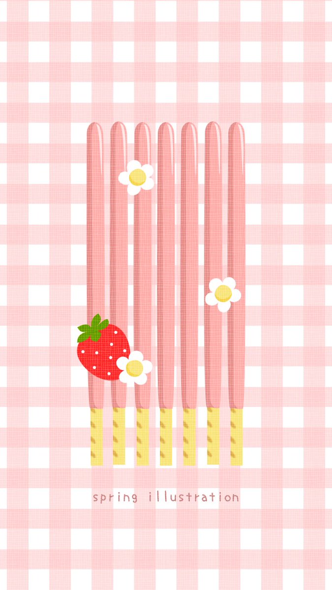 Spring Illustration いちごポッキーのイラストスマホ壁紙 Pocky Strawberry Illustration Wallpaper イラスト壁紙は他にもあるよー T Co H0ltgyjs1b