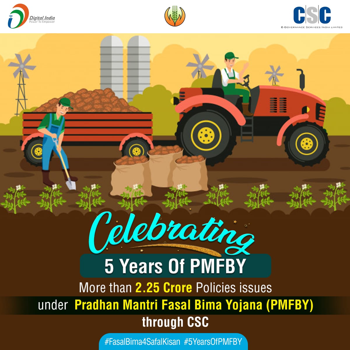 CSCegov_'s tweet photo. Celebrating 5 Years Of #PMFBY...
More than 2.25 Crore Policies issues under Pradhan Mantri Fasal Bima Yojana (PMFBY) through CSC...
#FasalBima4SafalKisan #5YearsOfPMFBY #CSC #PMFBYForKisan #wednesdaythought #Farmers https://t.co/ADlWg4LGWx