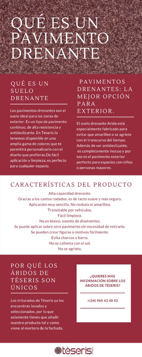 Sabemos que has oído hablar de ellos pero ¿sabes qué son los pavimentos drenantes?
Si la respuesta es no, estás de suerte, porque hemos preparado esta infografía que te lo aclarará a la perfección.