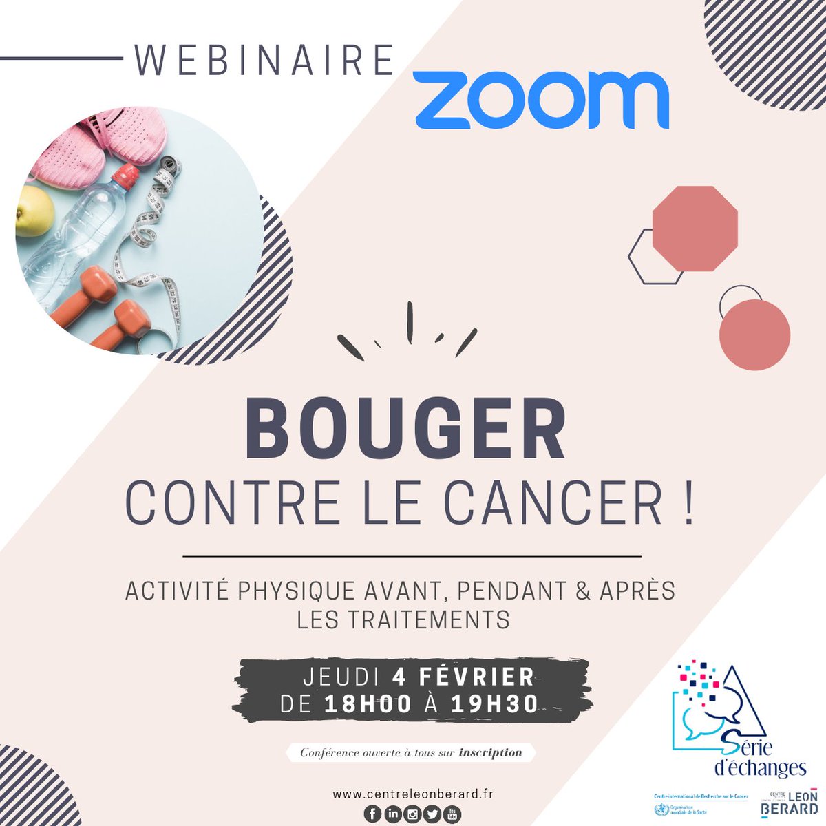 CLCCLeonBerard's tweet photo. Le Centre International de Recherche sur le Cancer et le @CLCCLeonBerard organisent un webinaire commun le #4février pour la #JournéeMondialecontreleCancer "Bouger contre le cancer ! Activité physique avant, pendant &amp; après les traitements". Inscription : https://t.co/JEaWy2prKF https://t.co/4arTWubJog