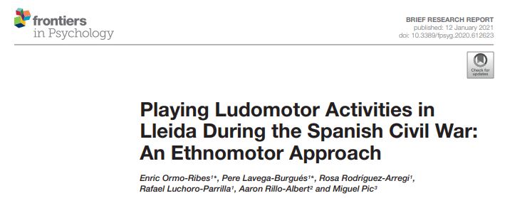 GrupoGiam's tweet photo. Nueva publicación en @FrontiersIn.  Playing Ludomotor Activities in Lleida. During the Spanish Civil War : An Ethnomotor Approach. Felicidades a los autores! #GIAM #inefc #INDEST #UdL  #Etnomotricidad #juegostradicionales #wargames https://t.co/cmGRh0EHvh