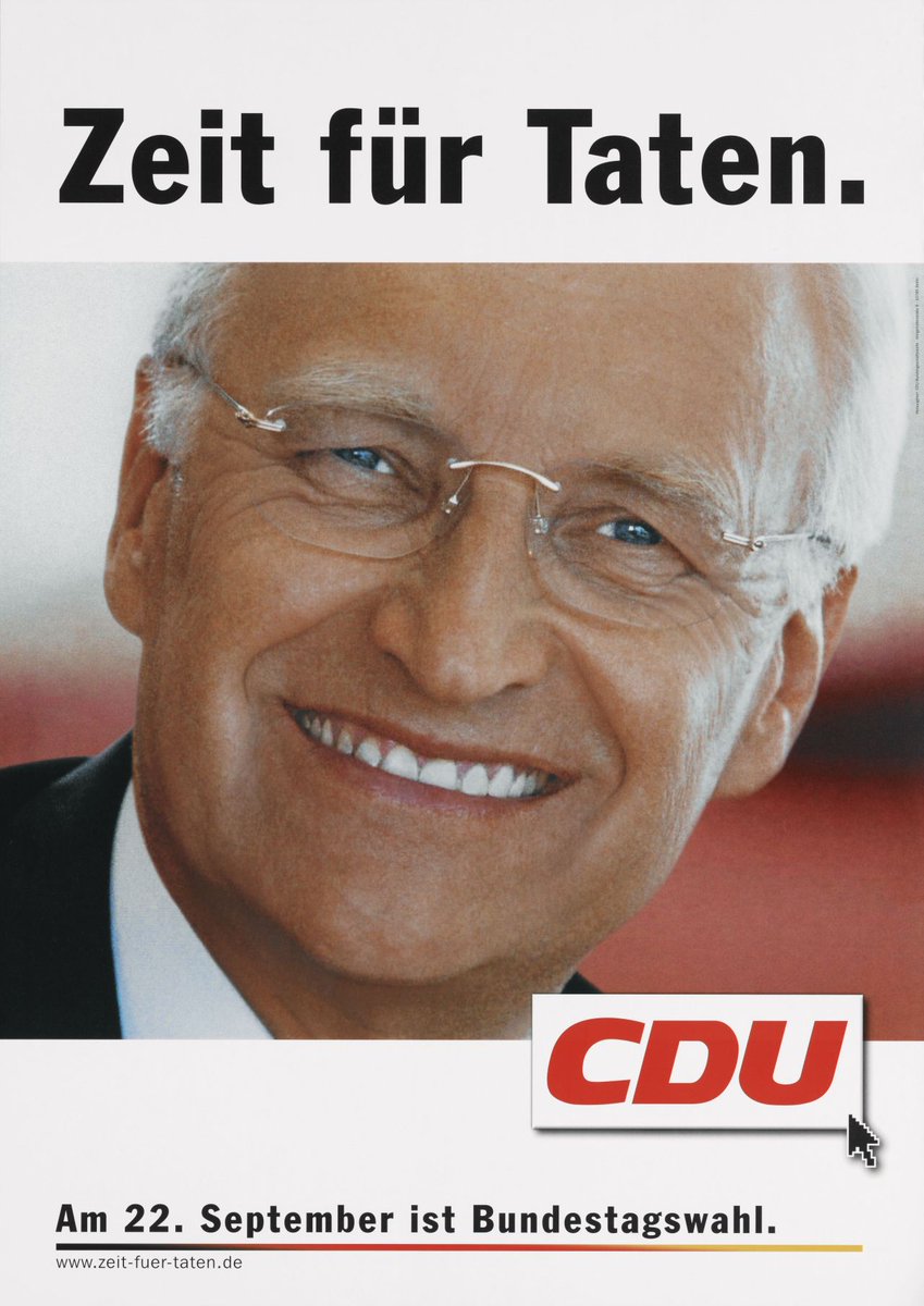 Here another party enters the picture... the CDU's Bavarian sister party, the CSU. The CSU runs candidates for the Bundestag in Bavaria, the CDU in the other 15 regions (Länder), but they *together* put forward a Chancellor Candidate. The CSU's Stoiber was chosen in 200211/25