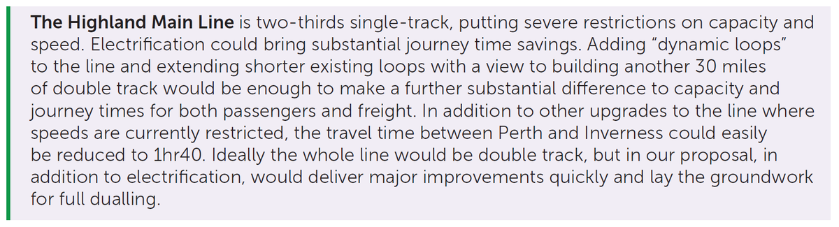 The other proposals for long distance upgrades are sensible too, albeit not as headline-grabbing. The wording is all very sensible and realistic.The entry for the Highland Main Line is a good example: