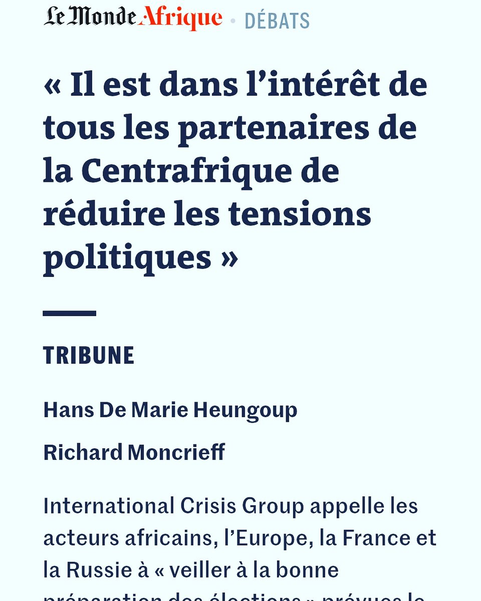 7) Big international players such as  #Russia &  #France should play a political role. If they dialogue among themselves & combine their efforts, the two countries could have enough leverage to push the key protagonists ( #Touadera vs  #Bozize & armed groups) to the dialogue table.