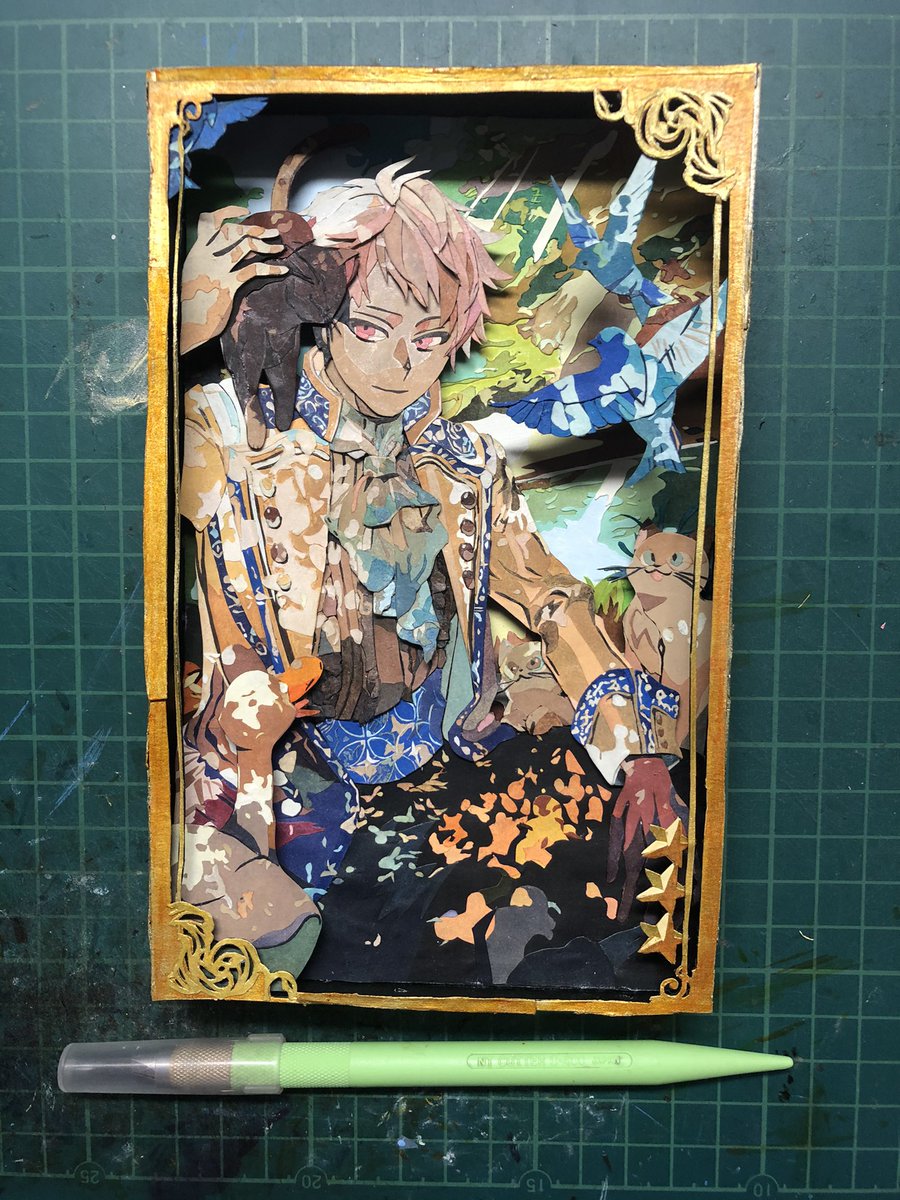 猫芋 文豪とアルケミストの有島武郎の装像イラスト切りました 立体にしたかったので箱型にして奥行きある感じを目指しました 切り絵 文豪とアルケミスト 文アル T Co T4dxk44toy Twitter