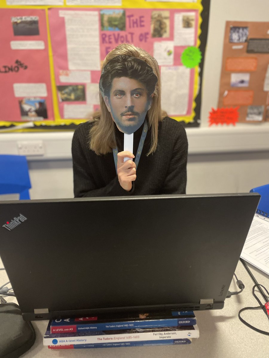 Who’s behind the mask? 🤷🏼‍♀️               Mrs B having fun in her Year 13 Russian History LIVE online lesson #BecketSixth #WorkHard #LearningisFUN #mixingitup #couldbeanewgameshow?