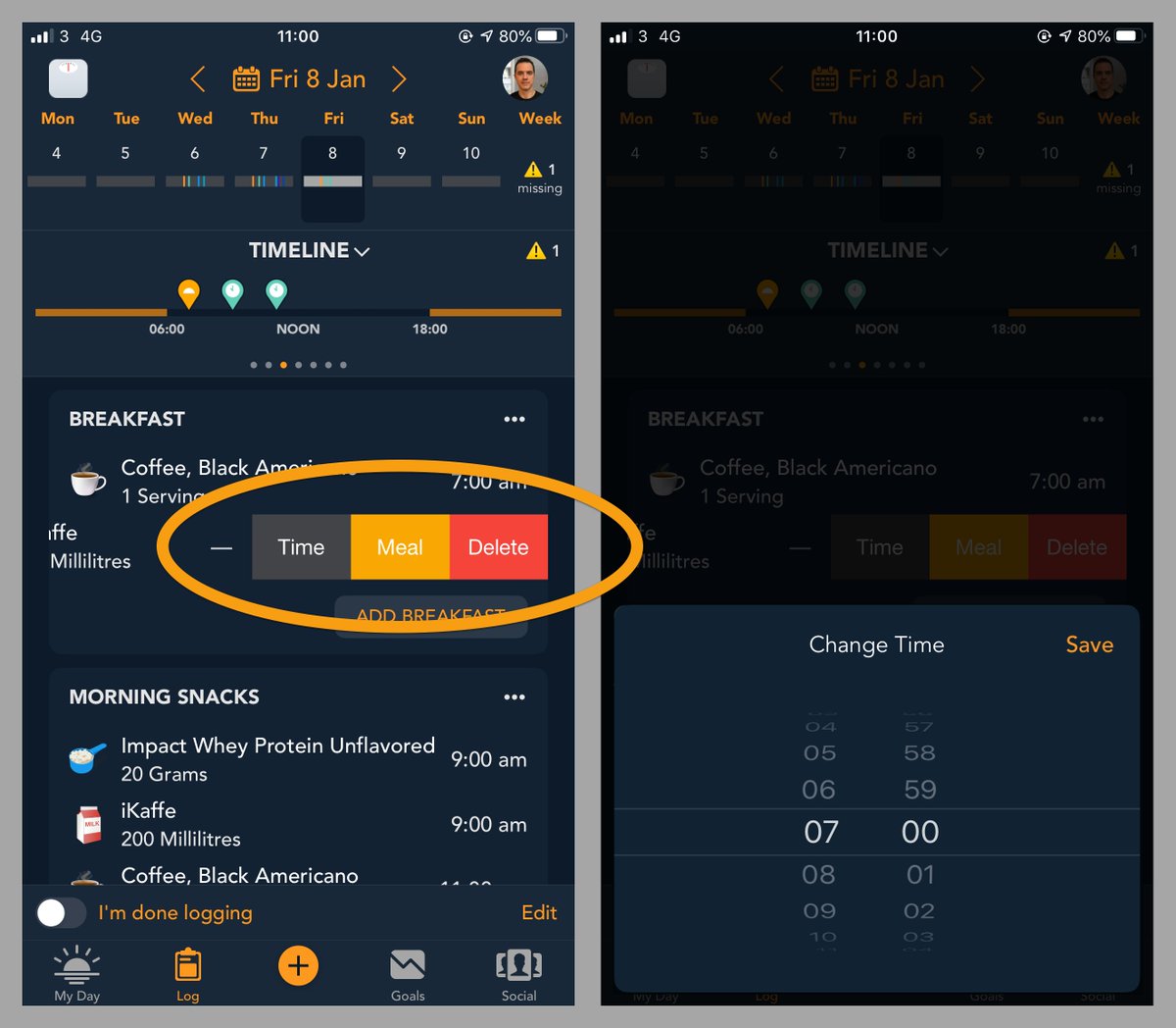 Hey <a href="/loseit/">Lose It!</a> how about this for the next update?

1. Shortcuts (seriously, we need these) to quickly set Time and change Meal
2. Shake to undo Delete
3. When setting the time, default value is the same as the previous entry if there is one, or the current time otherwise

Thanks!