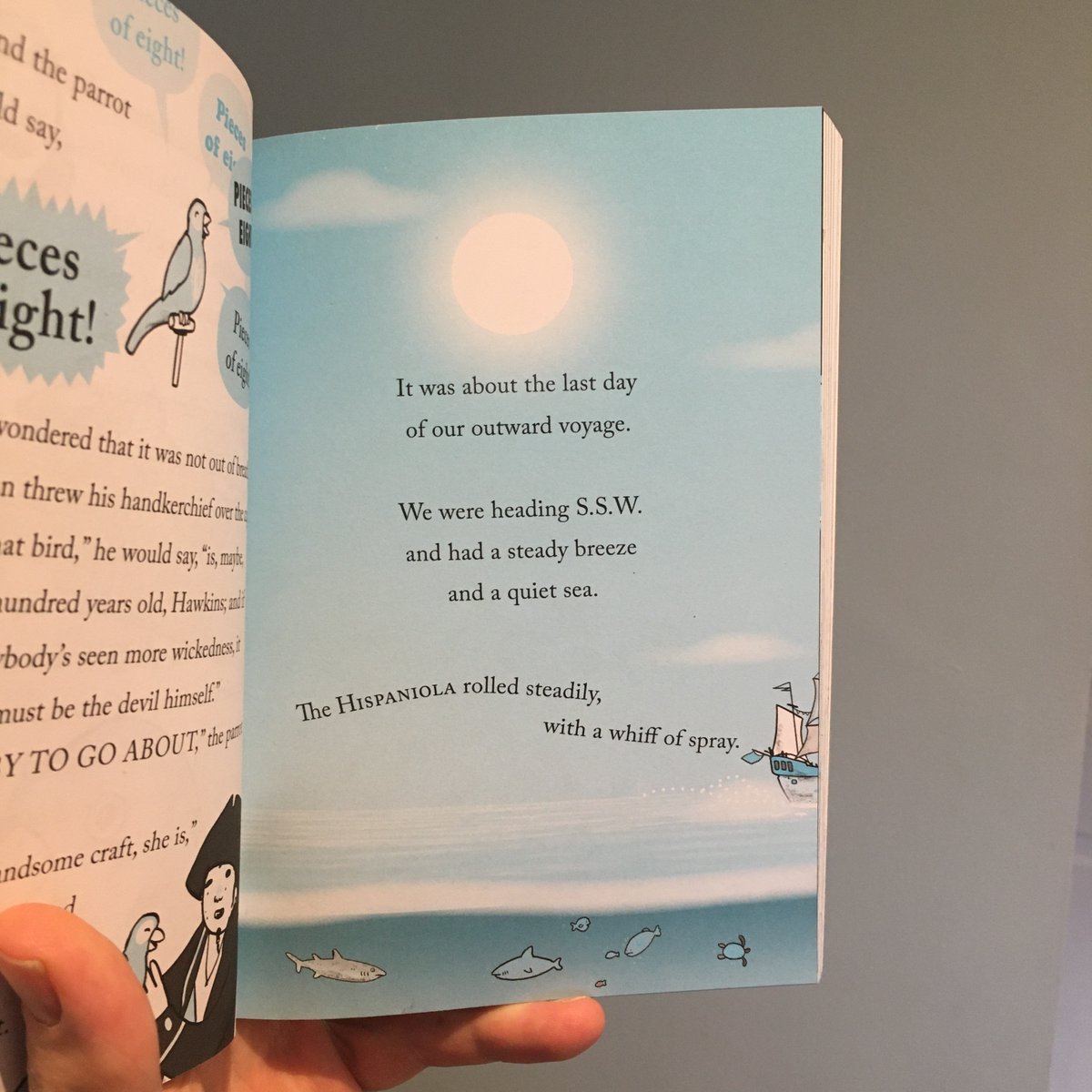 Then the story at last. And there's pictures - so many pictures! The blue pantone throughout works so well for sea and sky - why to leaf through it is like going on holiday