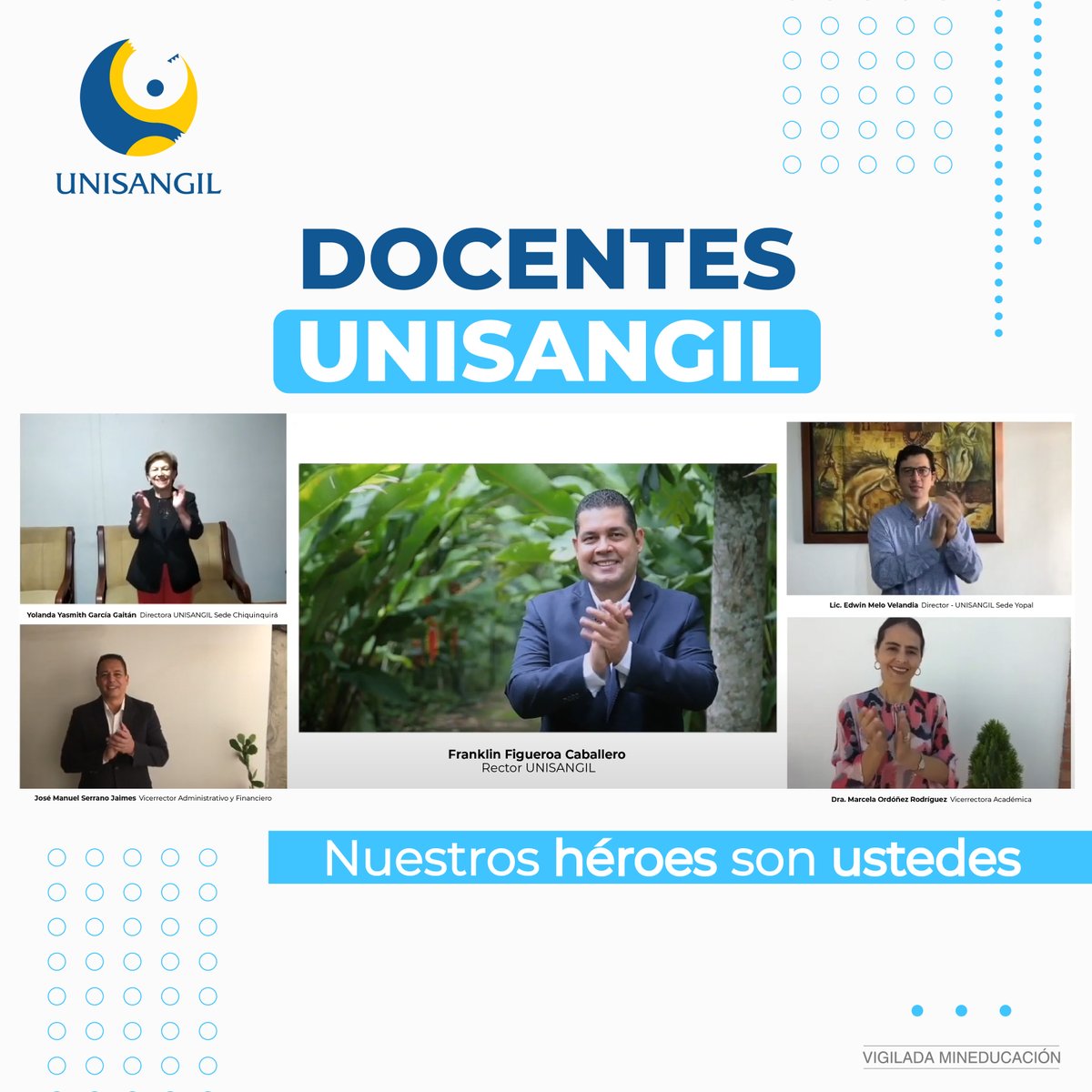 DOCENTES UNISANGIL 👩🏻‍🏫El año pasado les dimos un gran aplauso 👏🏻 en reconocimiento a su ejemplo y dedicación; en este 2021, los recibimos de la misma forma, como muestra del impulso y respaldo en su admirable labor. 

✅ cutt.ly/JjmzpfY

#SomosUNISANGIL ¡Parte de tu vida!