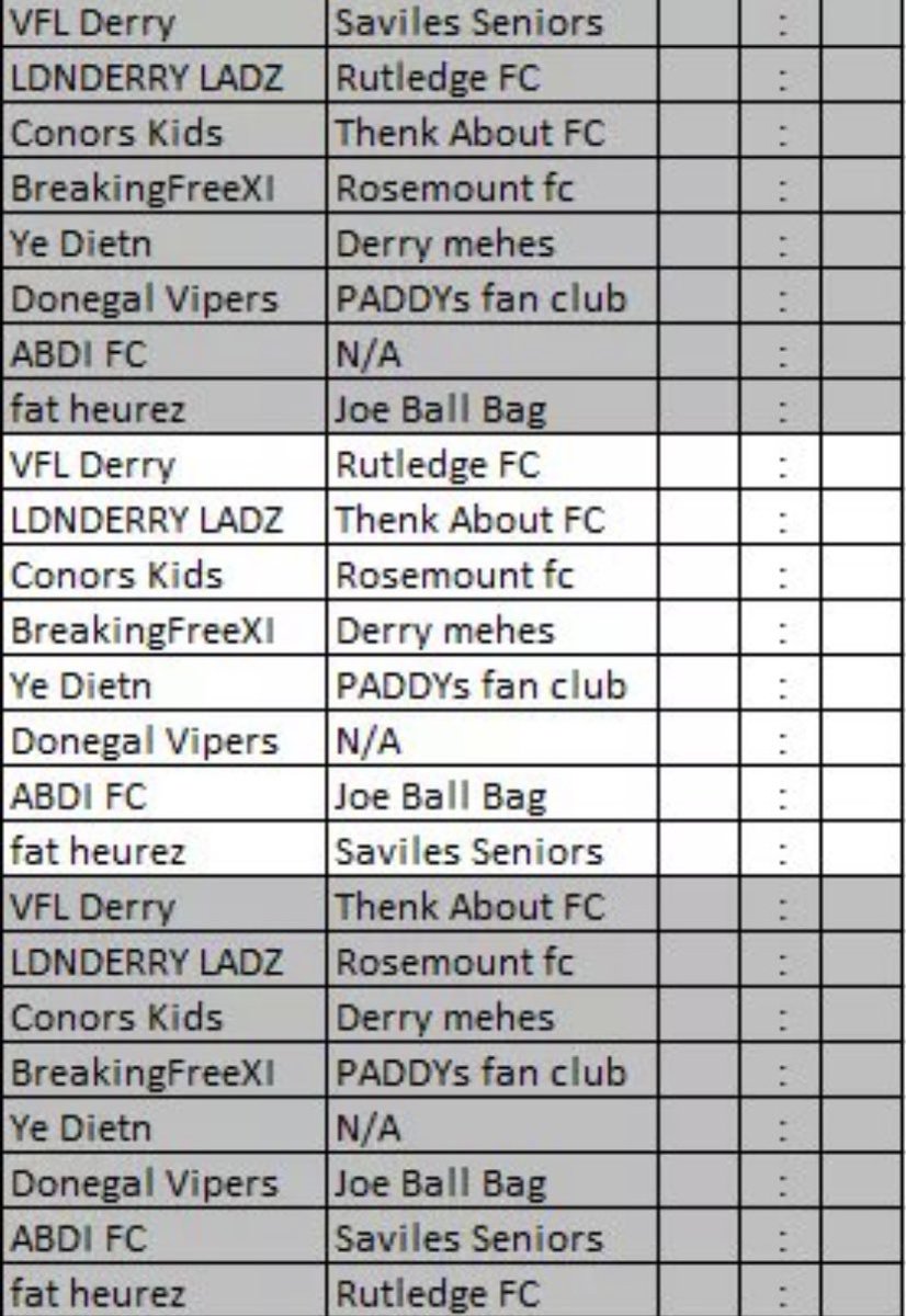 DerryPs4's tweet photo. Fixtures for today as we didn’t play yesterday, play at your own speed, but make sure they are done before tomorrow’s games. Can everyone also dm the scores of the games that where played yesterday. https://t.co/e4frUAJZ5v