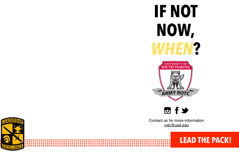 You can still sign up for Military Science Courses for Spring 2021! Contact us for more information: rotc<a href="/usd/">University of South Dakota</a>.edu

@usd <a href="/GoArmy/">GoArmy</a> <a href="/ArmyROTC/">Army ROTC</a> <a href="/3rdROTCBrigade/">BlackHawkBde</a> <a href="/mountmarty/">Mount Marty University</a> <a href="/briar_cliff/">Briar Cliff</a> <a href="/waynestcollege/">Wayne State College</a> <a href="/MorningsideEdu/">Morningside University</a> 

#3rdbdearmyrotc
#leaderswanted
#STEMeducation