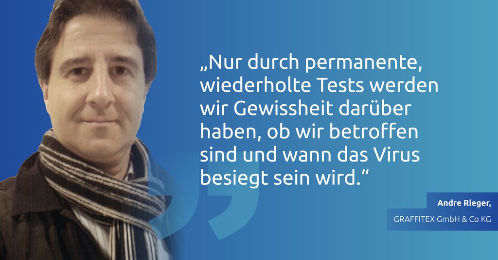#AndreRieger stellte im ersten #Lockdown seine Produktion um, sodass er #Corona-Schutzmasken statt Bekleidung produzieren konnte. Der Maskenhersteller spricht sich für präventive #Coronatests aus, um das Infektionsgeschehen effektiv einschränken und kontrollieren zu können.
