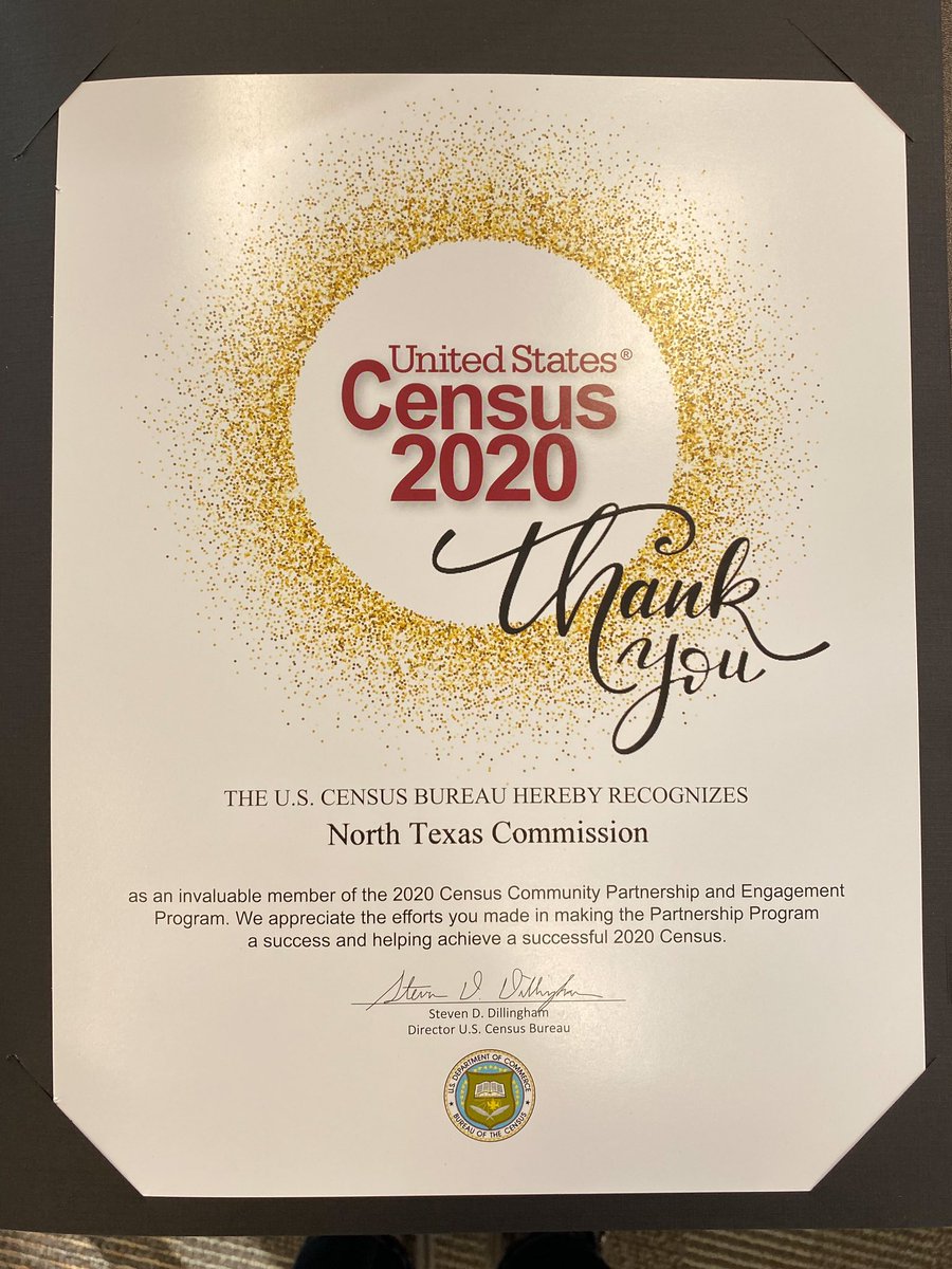 NTxCommission's tweet image. Following nearly two years of a region wide campaign, the Commission has been recognized by the @uscensusbureau for our efforts on the #2020census. Shoutout to @KimberlyWalton for her leadership on this effort &amp;amp; thanks to @TexasCounts for being great partners! #ntxcounts2020