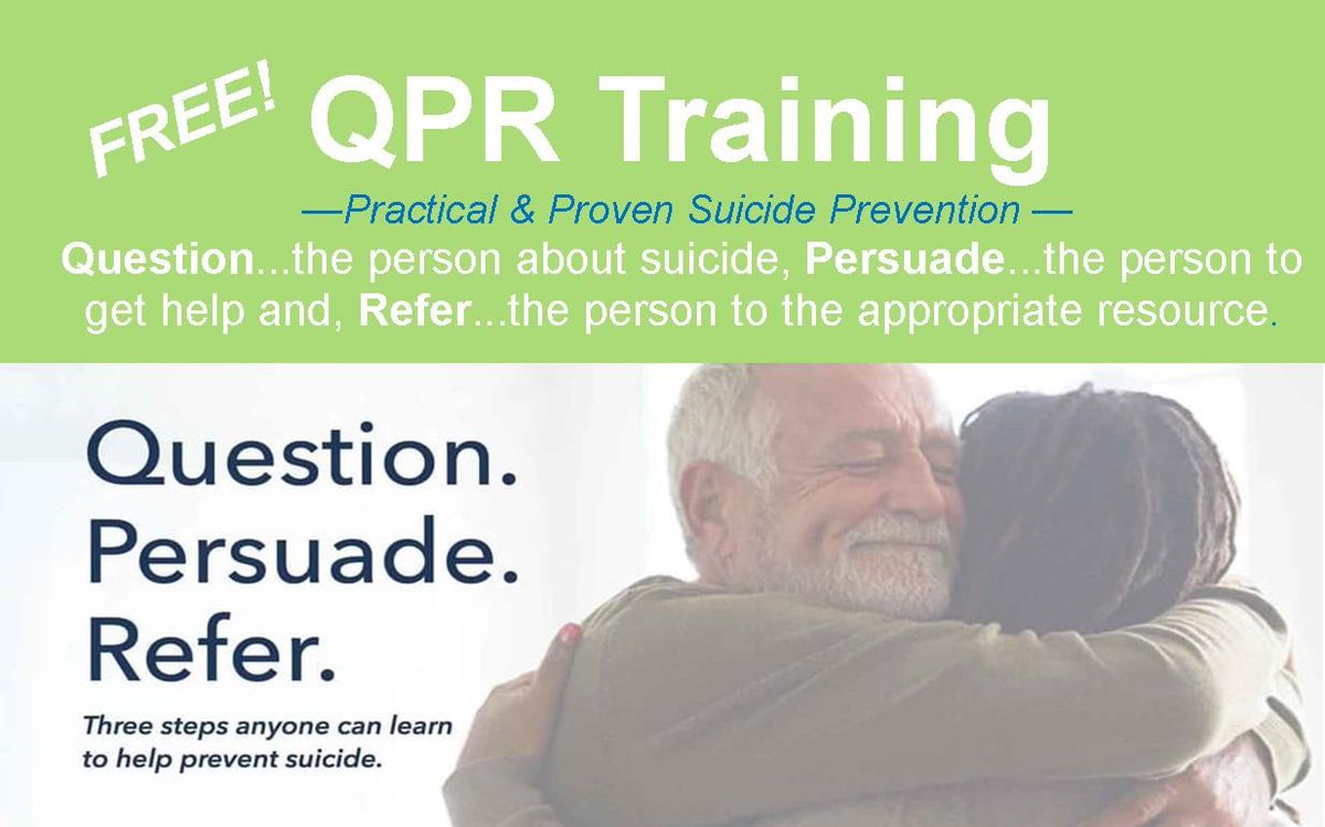 Question, Persuade, and Refer Suicide Prevention Gatekeeper Training Thu, Jan 28, 2021 10:00 AM
MHA of Georgia is pleased to offer QPR (Question, Persuade, and Refer) Gatekeeper Training for Suicide Prevention as an online training. 
register.gotowebinar.com/regist…/7684449794238708237