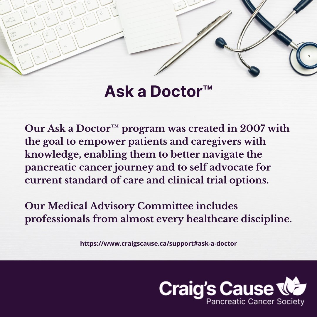 CraigsCauseCan's tweet photo. Our Ask a Doctor™ program was created in 2007 to empower patients and caregivers with knowledge to navigate the #pancreaticcancer journey. Do you have a question? Our Medical Advisory Committee can help!
https://t.co/Y1SVlfn9J6
 @medoncdoc #CanadianPhysicians #askadoctor https://t.co/NGBD8M8eD8